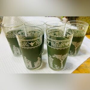 Vintage Wedgewood Jeanette Jasperware sage green Hellenic 10 oz tumblers.